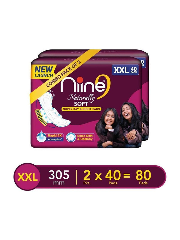 niine Naturally Soft XXL+ Sanitary Napkins Super Day & Night (Combo 2) Sanitary Pad(Pack of 80)