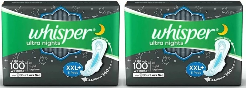 Whisper Ultra Nights Sanitary Pads, XXl+5( Pack of 5+5) Sanitary Pad  (Pack of 2)