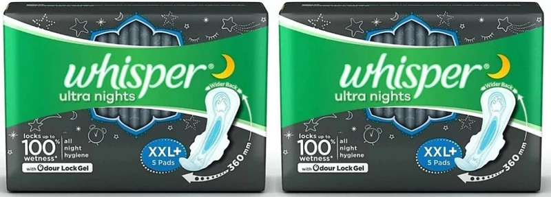 Whisper Ultra Nights Sanitary Pads, XXl+5( Pack of 5+5) Sanitary Pad (Pack of 2)