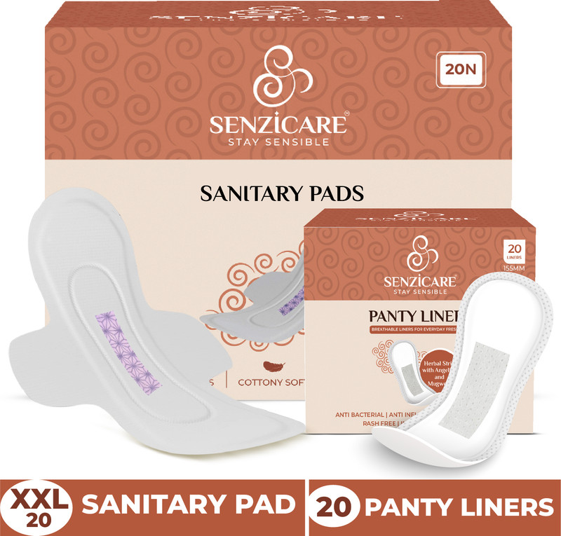 Senzicare Breathable Sanitary Napkins XXL ( Pack Of 20 ) With Panty Liner ( Pack Of 20 ) Sanitary Pad(Pack of 40)