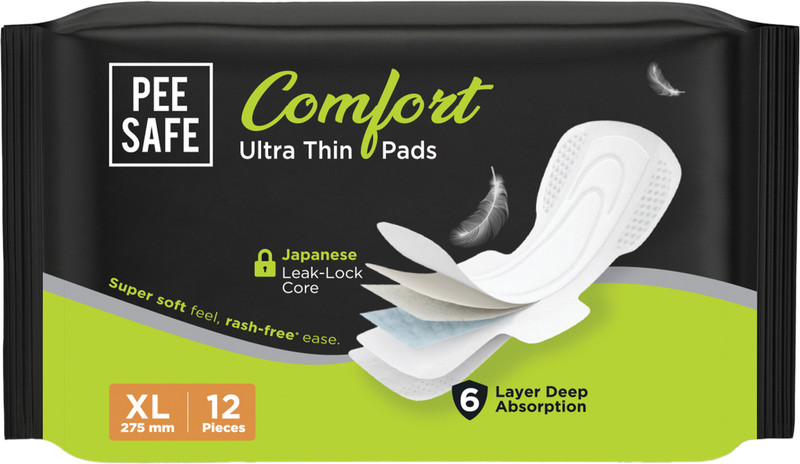 Pee Safe Ultra Thin Sanitary pad for Women XL Cottony Soft Dual Wings Rash Free Periods Sanitary Pad(Pack of 12)