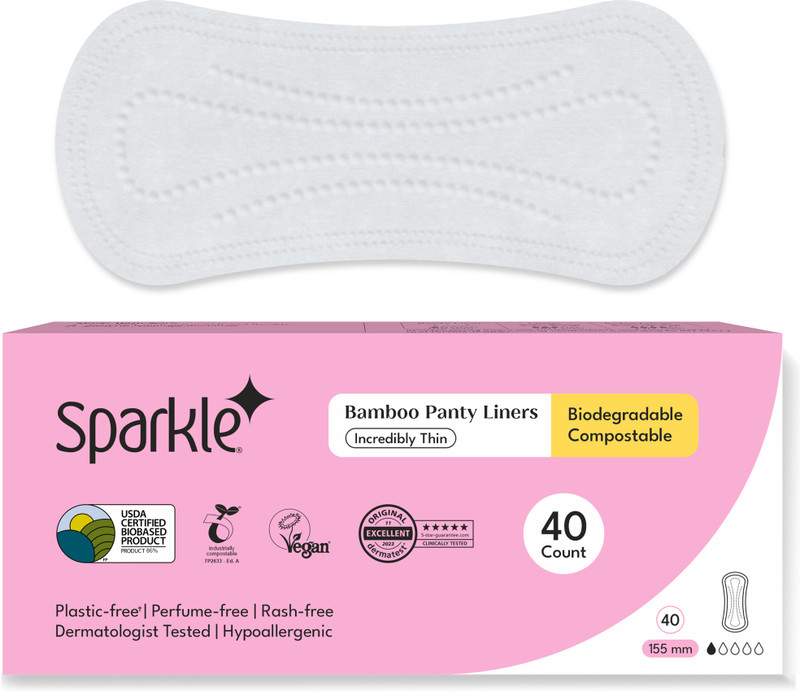 Sparkle Bamboo Pantyliners Incredibly Thin, Rash-Free, Chlorine Free, Softer Than Cotton Pantyliner(Pack of 40)