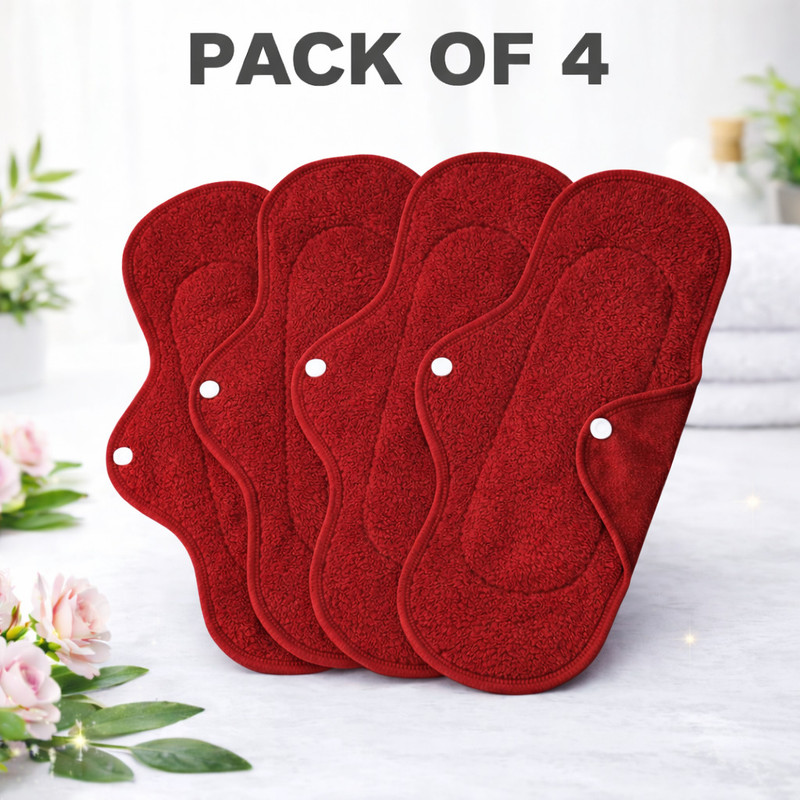 AAKAV Washable Leakproof XL Size Pads with Wings (4 PADS) Maroon Color Sanitary Pad(Pack of 4)