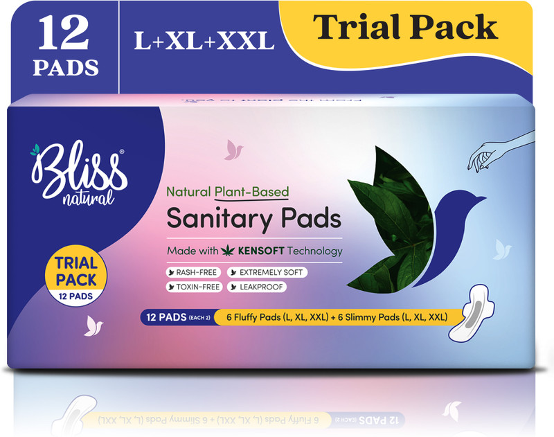 BlissNatural Rash Free Ultra Soft L,XL,XXL Each of 2 Trail Pack Sanitary Pad(Pack of 12)