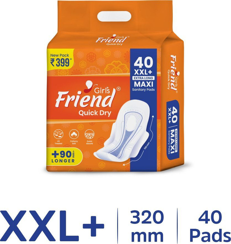 Girl's Friend Quick Dry Sanitary Pads |XXL+, 40 Pads |Cottony Soft |For Heavy Flow Sanitary Pad(Pack of 40)