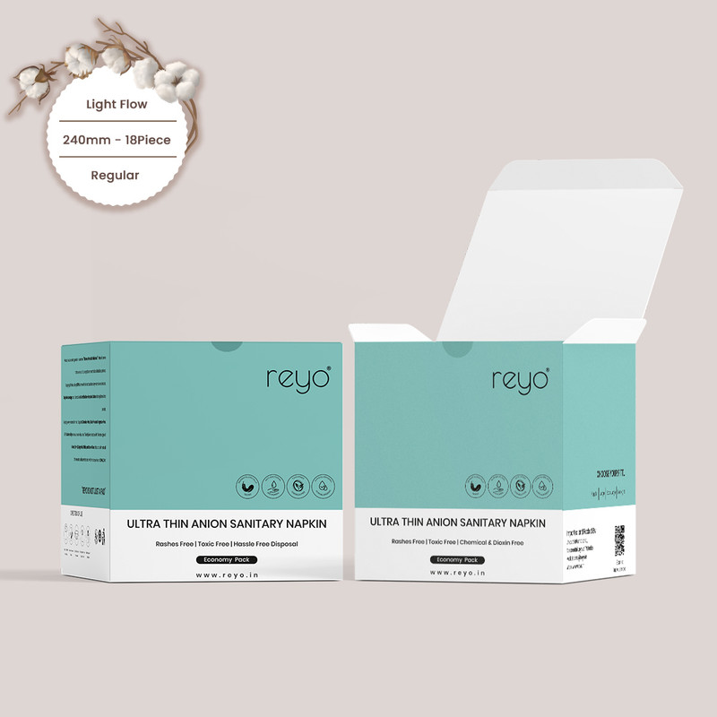 REYO Anion cotton napkins,RashesFree&Comfortable Medium Size,Chemical&Fragrance free Sanitary Pad