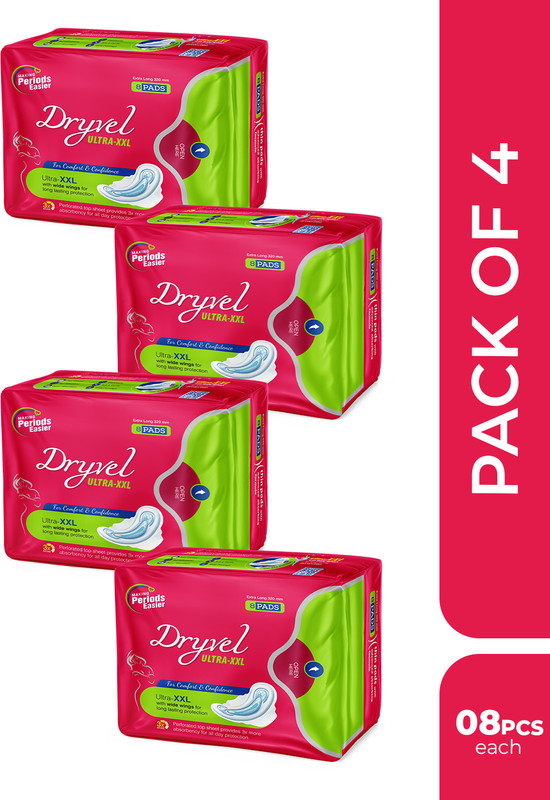 Dryvel Ultra-XXL Sanitary Pads | Extra Long ,Odour Control | Wide Wings & 3X Absorption Sanitary Pad(Pack of 4)