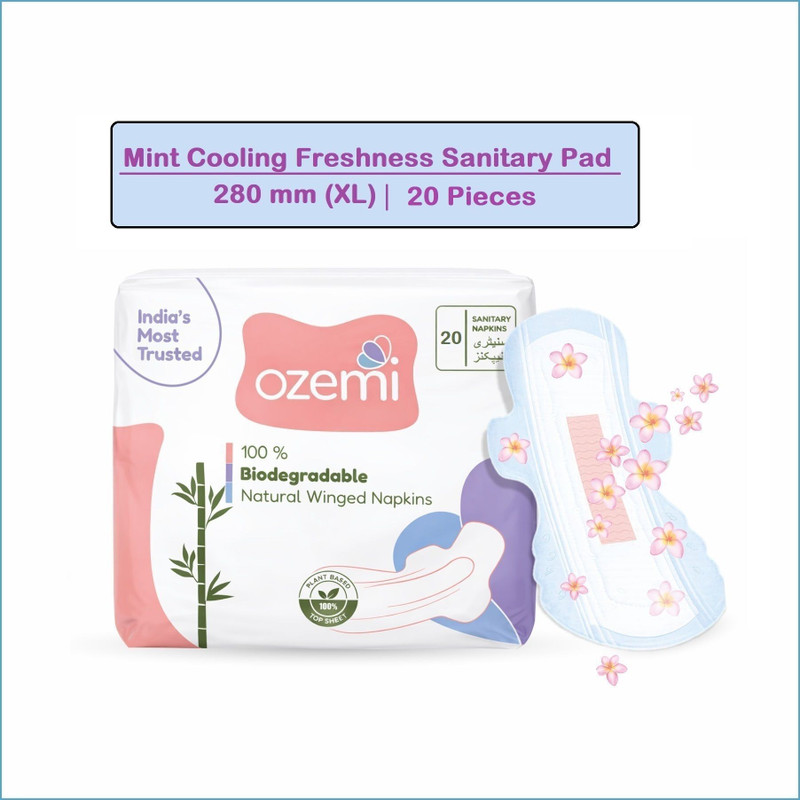 Ozemi Menthol cool freshness organic cotton 4X Absorption| Rash Free | 320 mm (XXL) Sanitary Pad(Pack of 40)