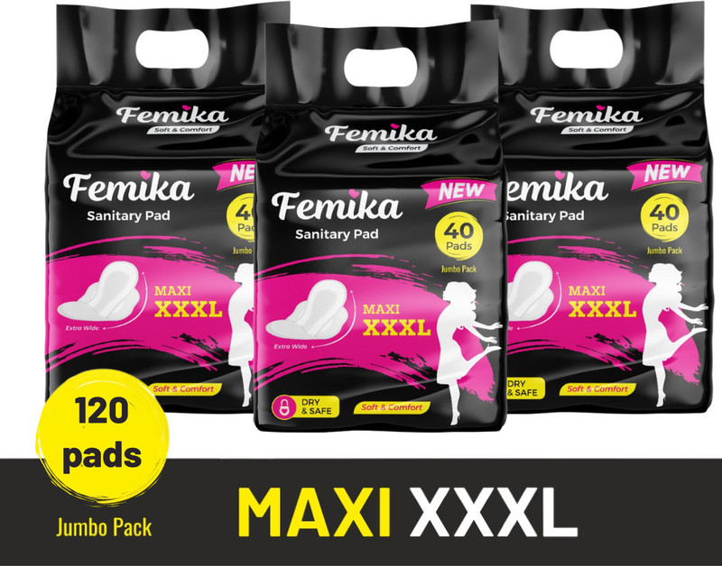 Femika Maxi Extra Wide XXXL Sanitary Pad | Super Absorbent | 40 Pads x 3 Pack Sanitary Pad(Pack of 120)