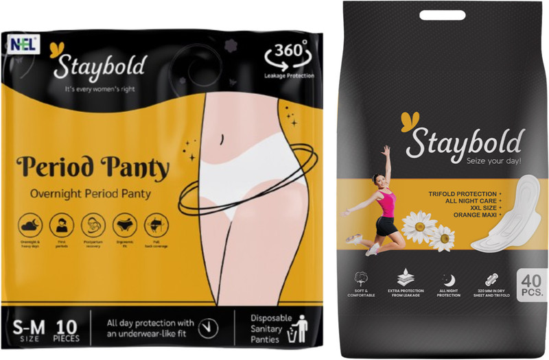 Staybold Disposable Period Panties (S/M) With Dry Feel XXL Sanitary Pads for Women Combo Sanitary Pad(Pack of 2)