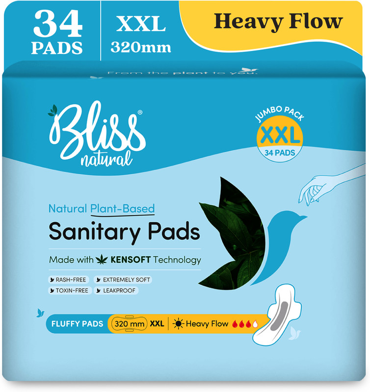 BlissNatural Organic Ultra Soft XXL Size For Heavy Flow | Quick Absorption & Rash Free Sanitary Pad(Pack of 34)