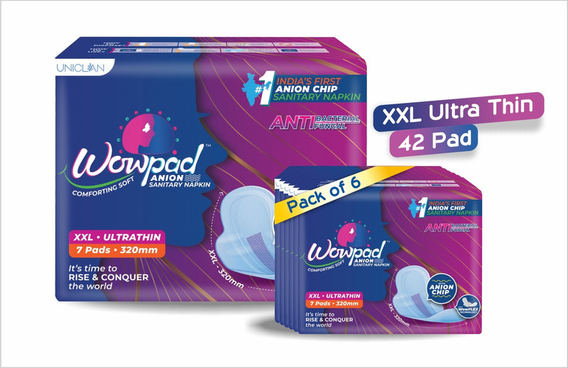 Wowpad Ultra Thin with Anion Chip, Super Absorbent & Leak-Proof for Heavy Flow | XXL Sanitary Pad(Pack of 42)