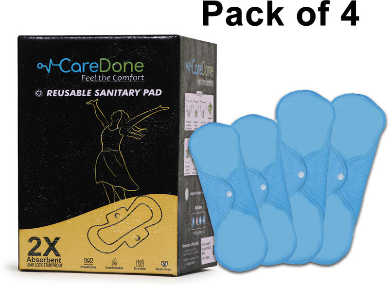 CareDone Skyblue Reusable Sanitary Pads for women,2 Pads for moderate flow+2 heavy flow. Sanitary Pad(Pack of 4)