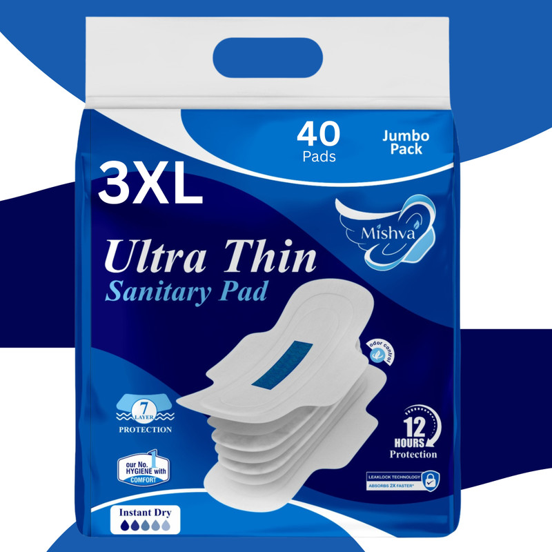 Mishva Ultra Thin Secure Full Coverage XXL 60 Pads Cotton Soft Sanitary Pads for Women Sanitary Pad(Pack of 60)