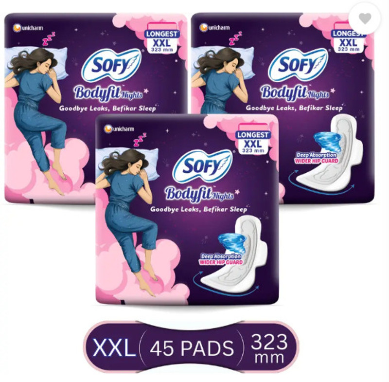 SOFY Deep Absorption & Comfy Dry Cover | XXL Sanitary Pad (Pack of 45) Sanitary Pad(Pack of 3)