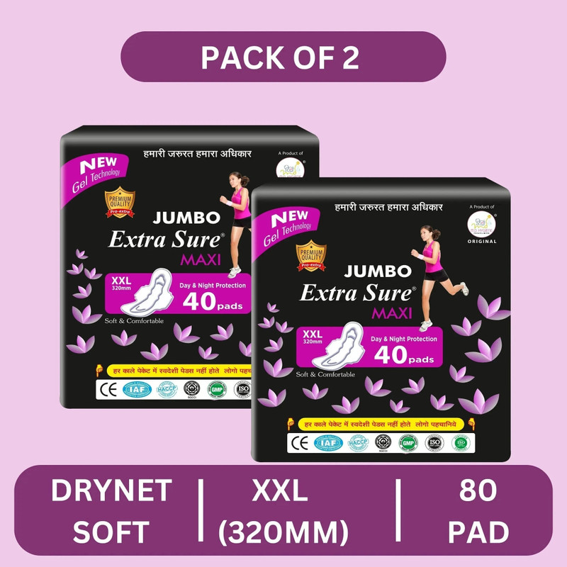 Extra Sure Jumbo Maxi Day & Night XXL | Soft & Comfortable Sanitary Pad(Pack of 80)