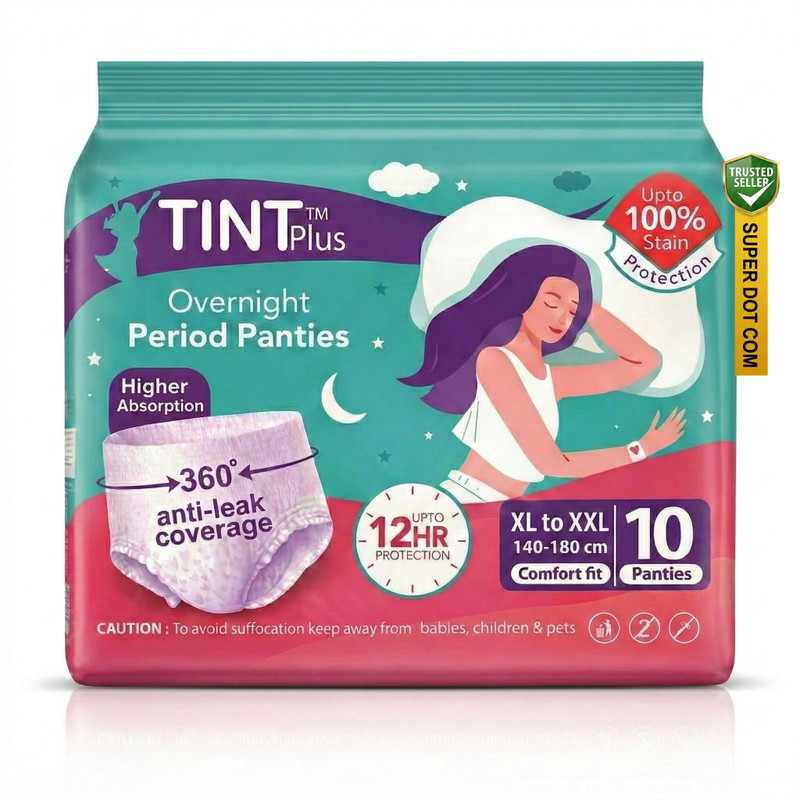 TINT PLUS Overnight Period Panty for Girls & Women, Protect 360°, SIZE-M-L, 10 - Pcs Pantyliner
