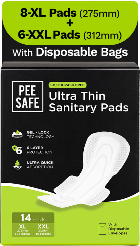 Pee Safe Ultra Thin Sanitary Pads For Women (8 XL + 6 XXL) Dual Wings Rash Free Periods Sanitary Pad(Pack of 14)