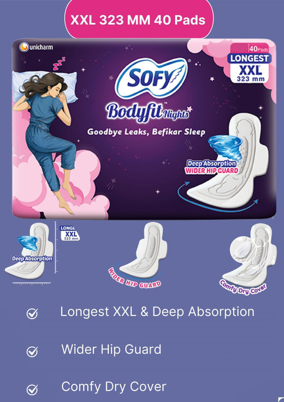 SOFY Bodyfit Nights XXL 323 mm Long Pads Pack of 1 (40 Pads) – Total 40 Sanitary Pad(Pack of 40)