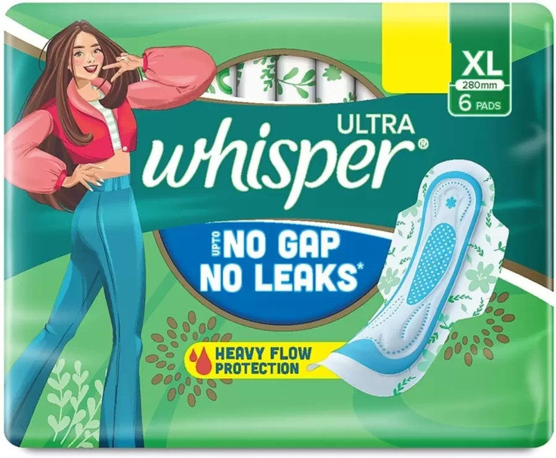 Whisper Ultra Upto No Gap No Leaks, XL 6 ( pack of 1 ) Sanitary Pad