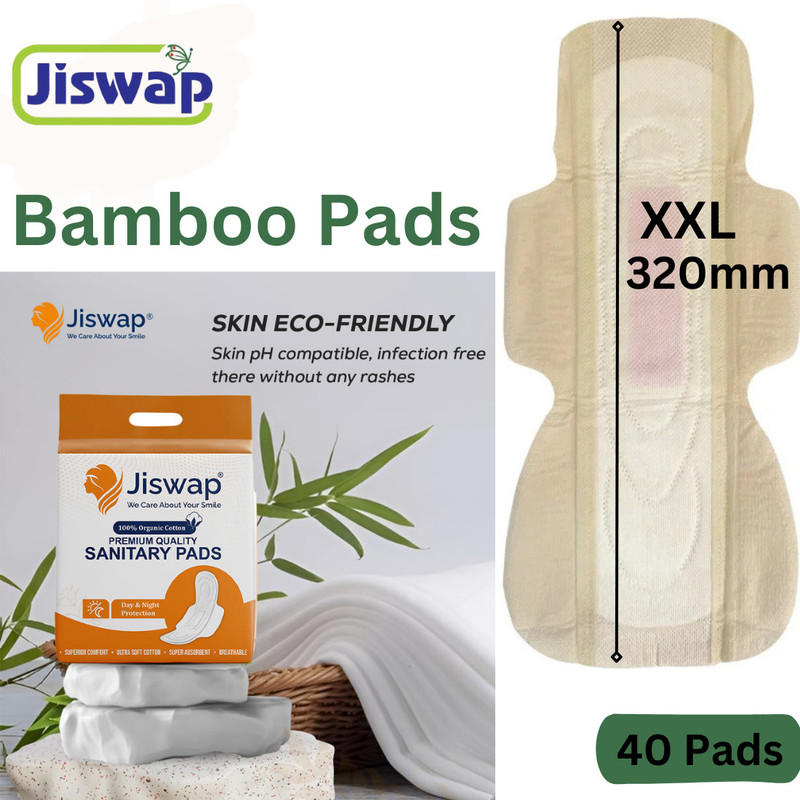 Jiswap Bamboo Fiber 100% Natural Organic XXL Size - Chemical & Rash Free Sanitary Pad(Pack of 40)