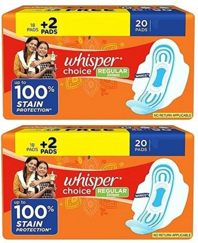 Whisper Choice Regular Sanitary Napkins - 20+20 Sanitary Pad(Pack of 2)