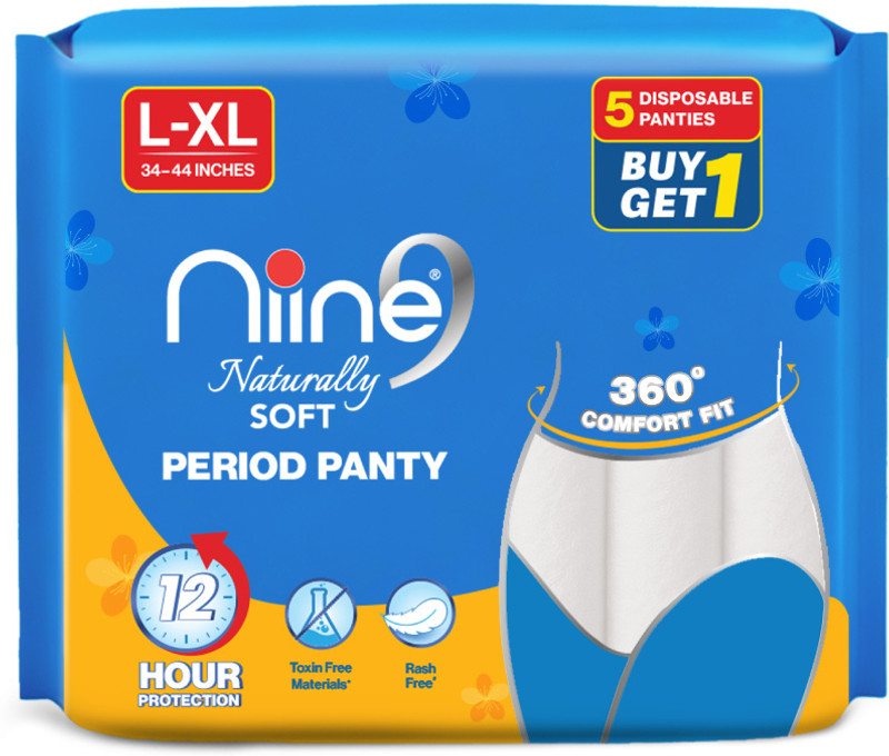 niine Naturally Soft Disposable Period Panty with 360° Leak & Rash-Free M-L 27-35in Sanitary Pad(Pack of 10)