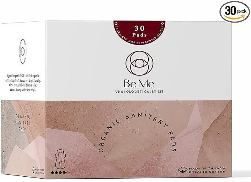 BE ME Corn & Bamboo Fiber| XL Pads With Disposable Pouch| Certified Organic Cotton Sanitary Pad(Pack of 30)