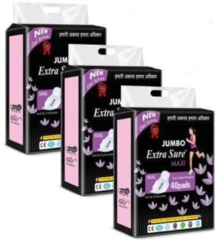 Extra Sure Women with Wings | Dry-net Soft & Comfortable Sanitary Napkins for Day & Night Protection - XXXL (combo pack of 3) (120 Pcs) Sanitary Pad (Pack of 120) Sanitary Pad(Pack of 120)