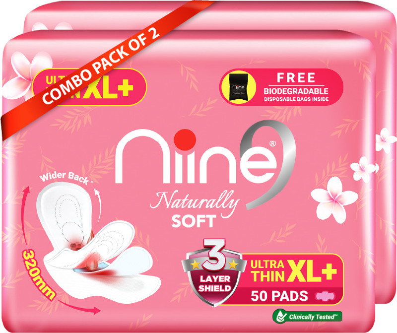 niine Naturally Soft Ultra Thin XL+ Sanitary Napkin With 3 Layer Shield for HEAVY FLOW Sanitary Pad(Pack of 100)