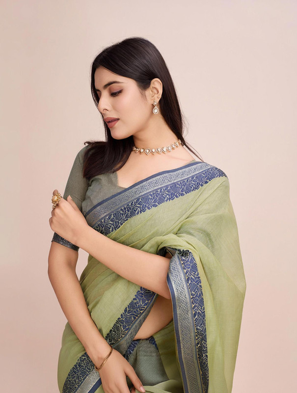 COSBILA FASHION Self Design Daily Wear Pure Cotton Saree(Green)
