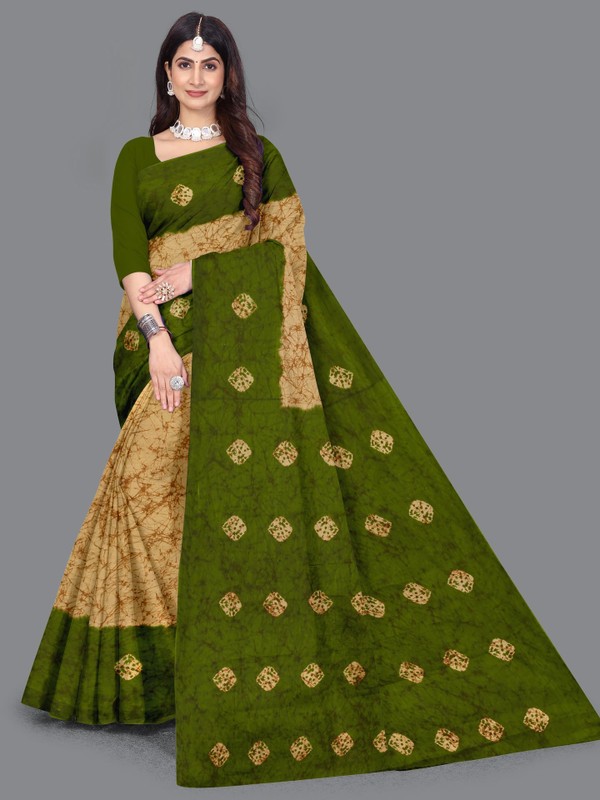 harika fashion Printed Bollywood Linen, Cotton Linen Saree(Green)