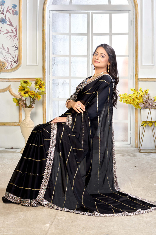 Jhilmil Fashion Embellished Bollywood Pure Silk Saree(Black)