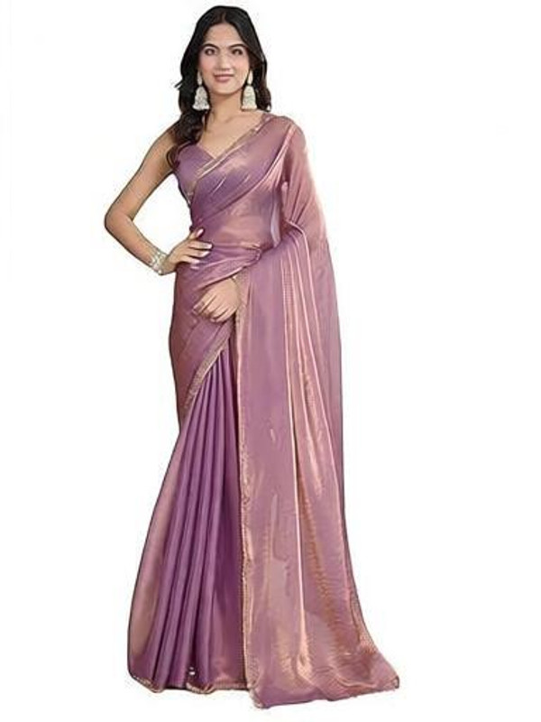 niklu fashion Solid/Plain Bollywood Chiffon Saree(Pink)