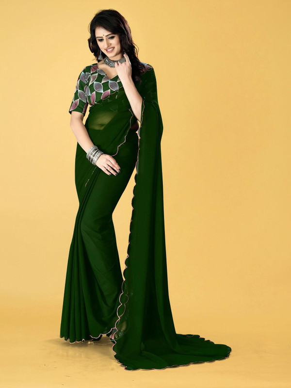 JenaFashion Embroidered Bollywood Georgette Saree(Green)