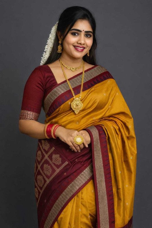 Sijileen Woven Sambalpuri Art Silk Saree(Mustard)