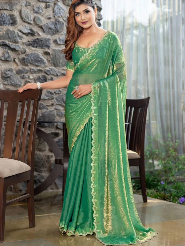 OHIRA FASHION Embellished Bollywood Chiffon Saree(Green)