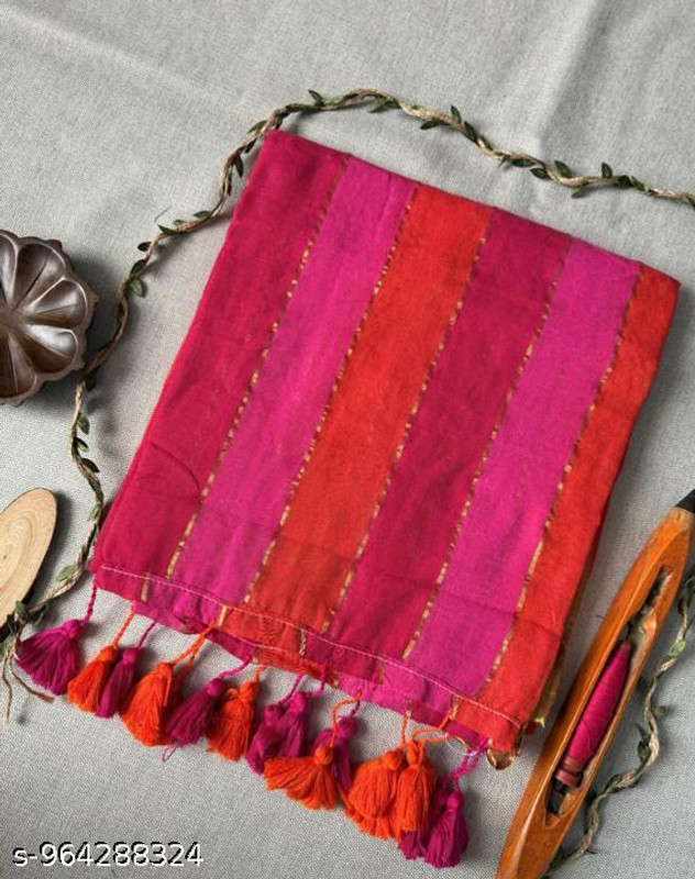 MITHU RANI TEXTILE Striped Baluchari Cotton Blend Saree(Pink)
