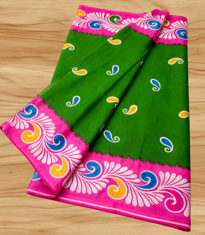 Happy Creation Digital Print Kalamkari Handloom Cotton Blend Saree(White)