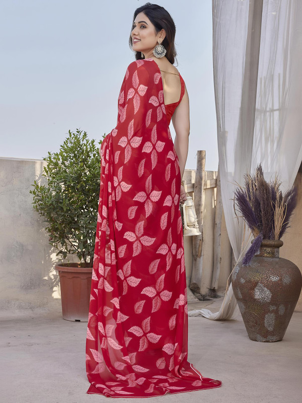 MIRCHI FASHION Floral Print Daily Wear Chiffon, Georgette Saree(Red)