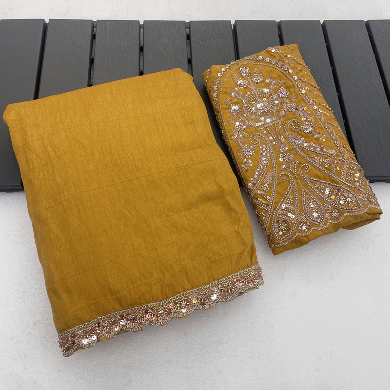 K 5 FASHION Embellished, Embroidered Bollywood Chiffon Saree(Yellow)