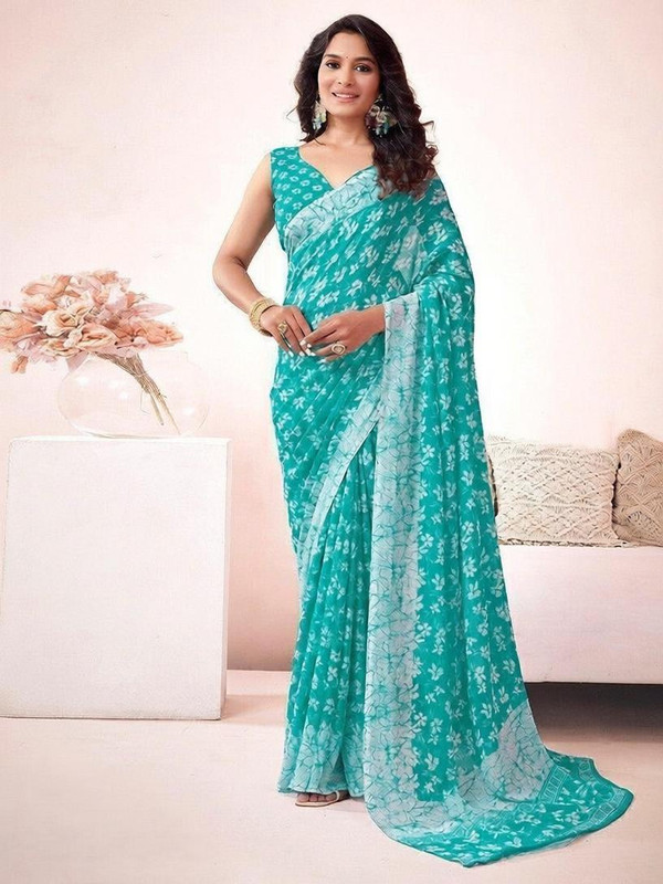 STYLEVEDA Printed Daily Wear Georgette Saree(Light Blue)