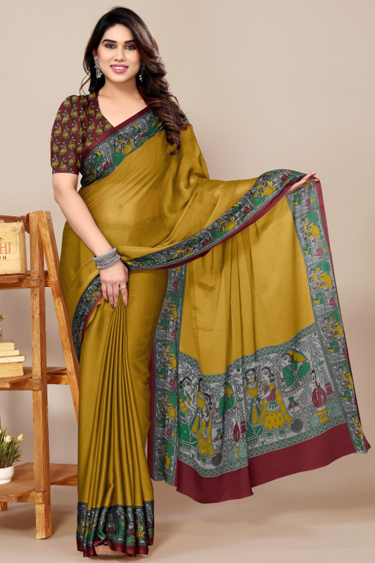 MIRCHI FASHION Printed Daily Wear Chiffon, Georgette Saree(Mustard, Maroon, Multicolor)