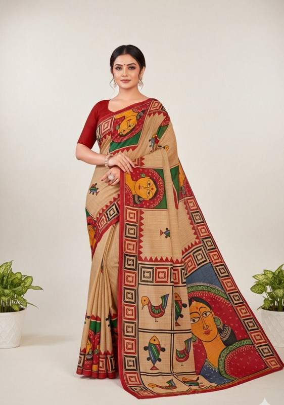 Minu Fashion Printed Daily Wear Pure Cotton Saree(Multicolor)