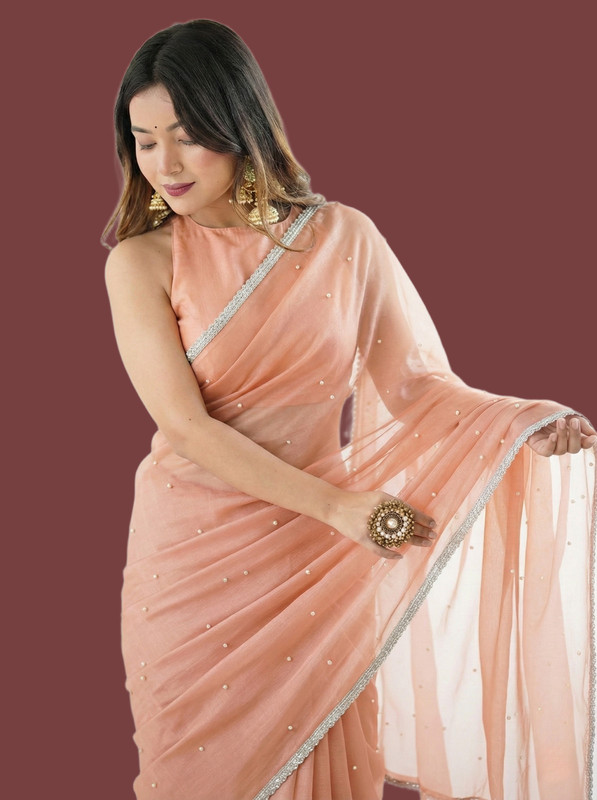 ELITERATI FASHION Solid/Plain, Self Design Bollywood Net Saree(Orange)