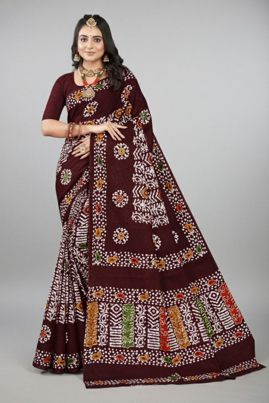 Minu Fashion Printed Daily Wear Pure Cotton Saree(Multicolor)