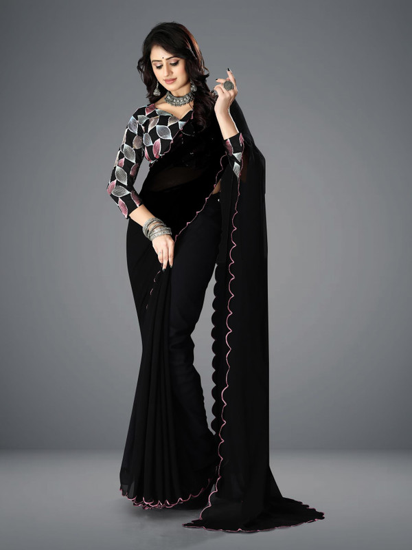 JenaFashion Woven Kanjivaram Silk Blend Saree(Black)