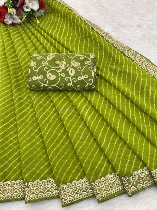 Disha Fashion Embellished Banarasi Georgette Saree(Light Green)