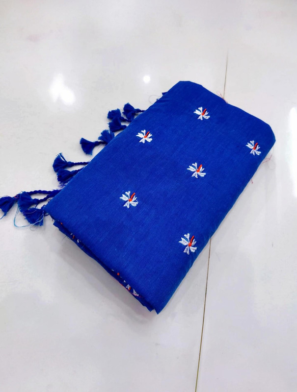 RIDDHIMAN FASHION Floral Print Handloom Pure Cotton Saree(Blue)