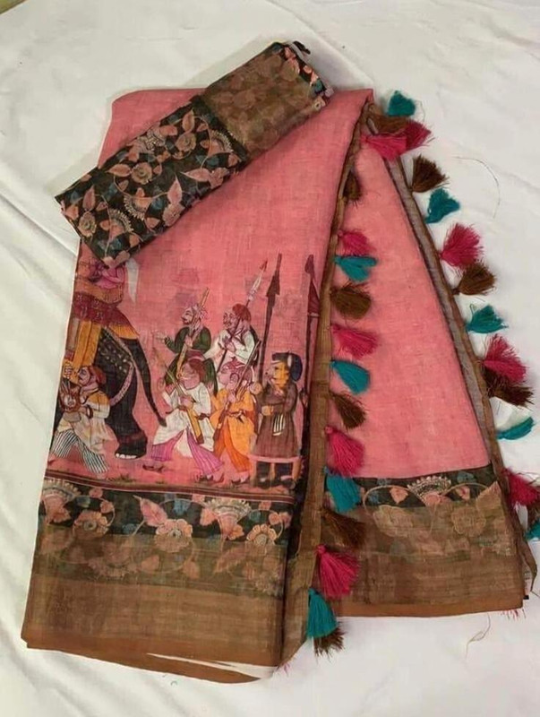 Arpita Fashion Printed, Animal Print, Digital Print, Graphic Print Bollywood Linen Saree(Multicolor)